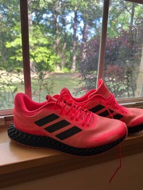 adidas Hot Pink/Coral Athletic Running Shoes with Black Three Stripes